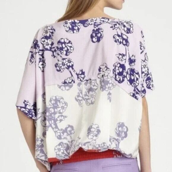 DVF Diane Von Furstenberg Silk Landy Blouson Blouse Top Floral Purple S - Picture 3 of 10